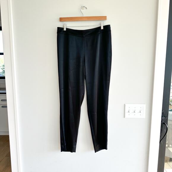 ST. JOHN Caviar Emma Liquid Satin Side Zip Pants Black 10 - Picture 2 of 11